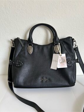 Jessica Simpson Black Leather Satchel with Detachable Strap